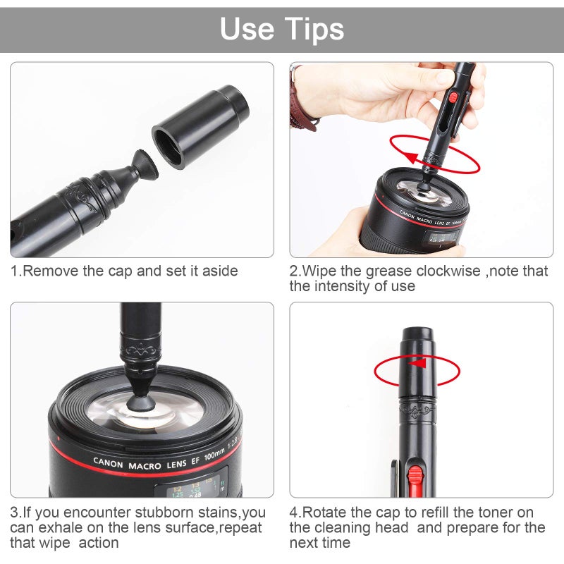 Zacro 18-in-1 Professional Camera Cleaning Kit for Most DSLR Cameras (Canon, Nikon,Sony), with Air Blower/Cleaning Pen/Detergent/Cleaning Cloth/Lens Brush/Carry Case - Image 4