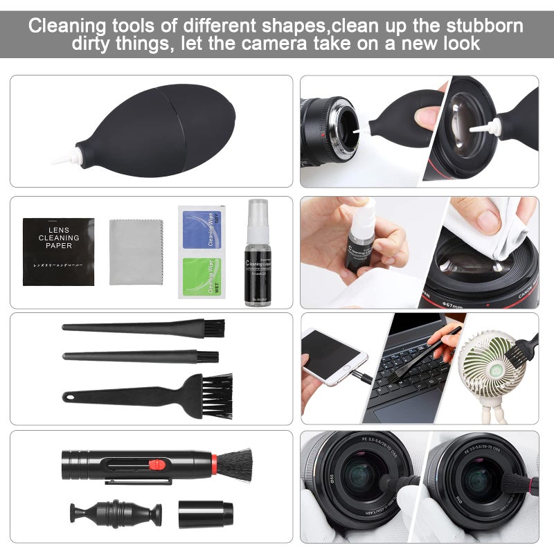 Zacro 18-in-1 Professional Camera Cleaning Kit for Most DSLR Cameras (Canon, Nikon,Sony), with Air Blower/Cleaning Pen/Detergent/Cleaning Cloth/Lens Brush/Carry Case - Image 5