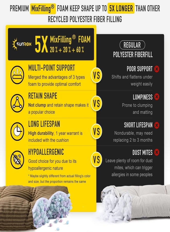 SUNROX LokGrip Non Slip Tufted Memory Foam Bench Cushion, FadeShield Water Resistant Durable Thicken Outdoor/Indoor Bench Seat Pads 36x14x4 inch, Cocoa Stripe - Image 3