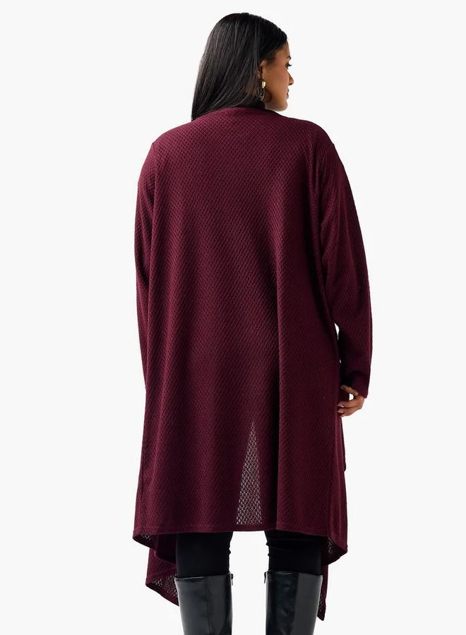Ulla Popken  Ulla Popken Relaxed Fit Longline Textured Cardigan for Women | Best Price UAE