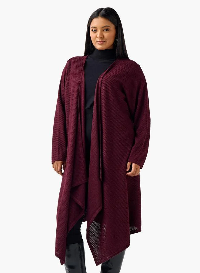 Ulla Popken Ulla Popken Relaxed Fit Longline Textured Cardigan