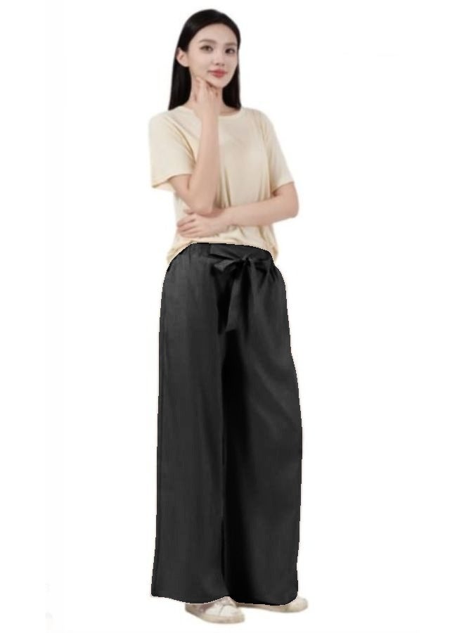 Women High Waisted Palazzo Pants Wide Leg Casual Flowy Tie Knot Trousers with Pockets - Image 3