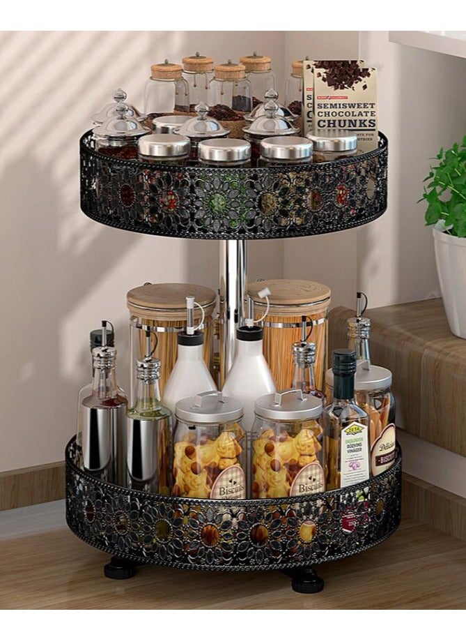 MIXDE Organizer 2 Tier - Turntable Spice Rack Adjustable Metal Rotating Lazy Susan for Cabinet Pantry Kitchen Countertop Dining Table Cupboard Bathroom Vanity Storage Black - Image 1