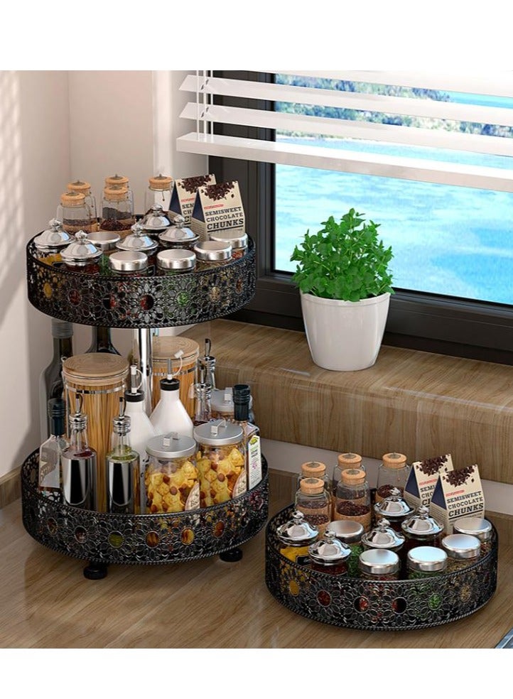 MIXDE Organizer 2 Tier - Turntable Spice Rack Adjustable Metal Rotating Lazy Susan for Cabinet Pantry Kitchen Countertop Dining Table Cupboard Bathroom Vanity Storage Black - Image 2