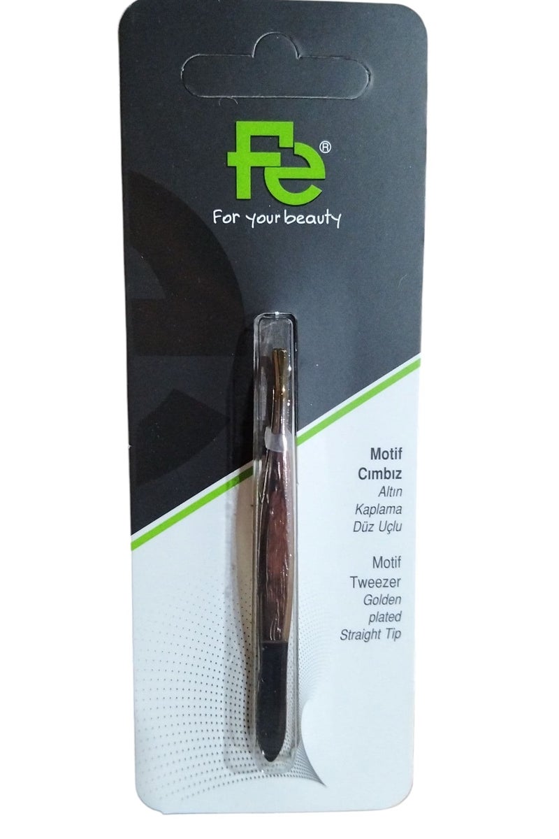 Fe Motif Tweezer Golden plated Straight Tip - Image 2