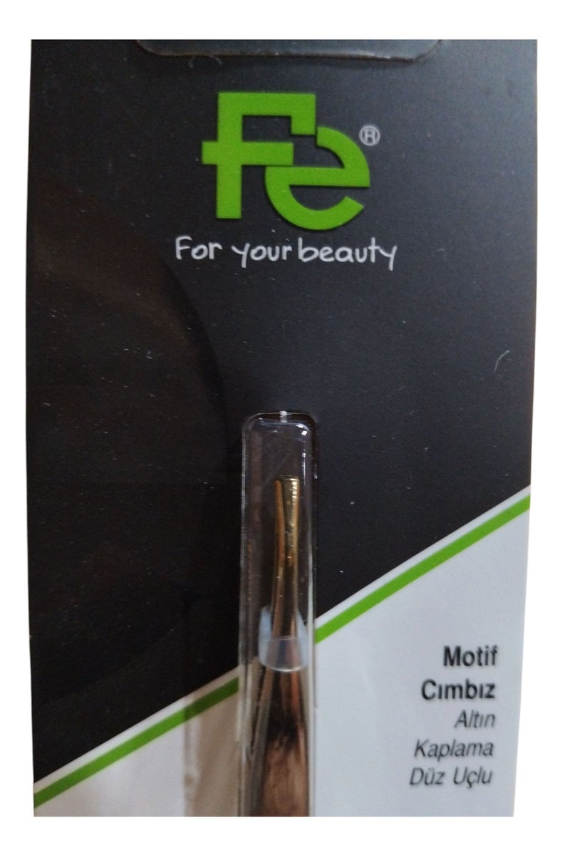 Fe Motif Tweezer Golden plated Straight Tip - Image 3
