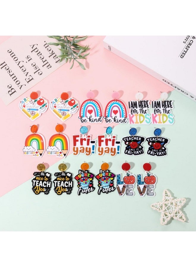 PHALIN 9/12 Pairs Teacher Earrings For Women Acrylic Apple Pencil Dangle Earrings Statement Rainbow Fri-Yay Earrings Back To School Accessory Teacher Appreciation Gifts (9Pairs) - Image 2