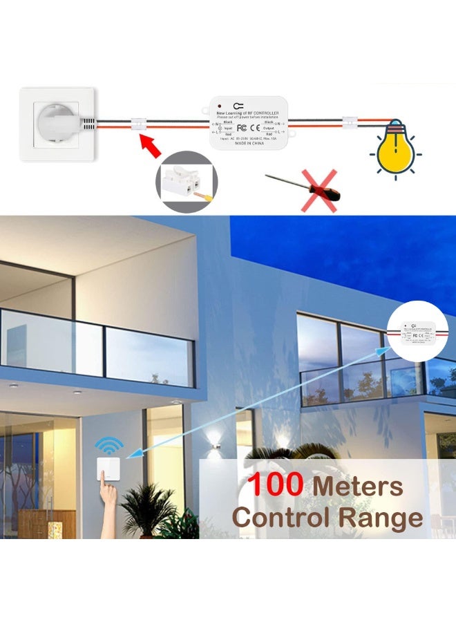 Wireless Light Switch and Receiver Kit RF433 Remote Control Switch No Wiring Needed 30m Range Easy Install for Home Bathroom Bedroom Fan Light - Image 5