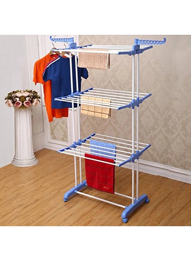 بلومنغ تايم رف تجفيف قابل للطي بثلاث طبقات للاستخدام الداخلي والخارجي، أزرق - Image 3