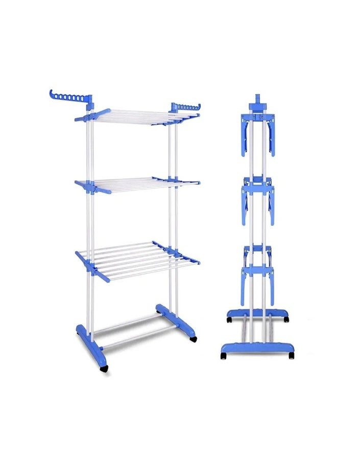 بلومنغ تايم رف تجفيف قابل للطي بثلاث طبقات للاستخدام الداخلي والخارجي، أزرق - Image 1