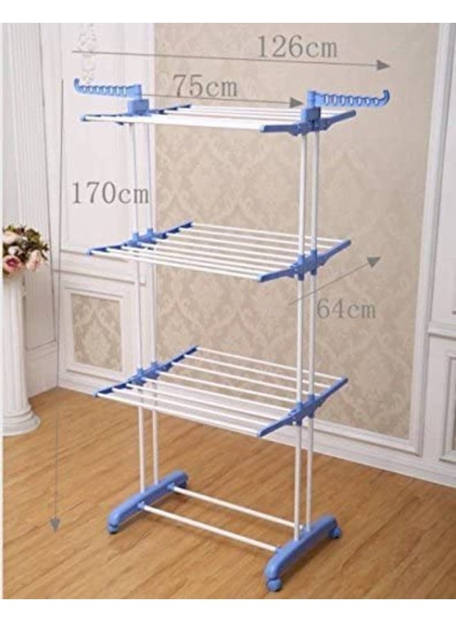 بلومنغ تايم رف تجفيف قابل للطي بثلاث طبقات للاستخدام الداخلي والخارجي، أزرق - Image 2