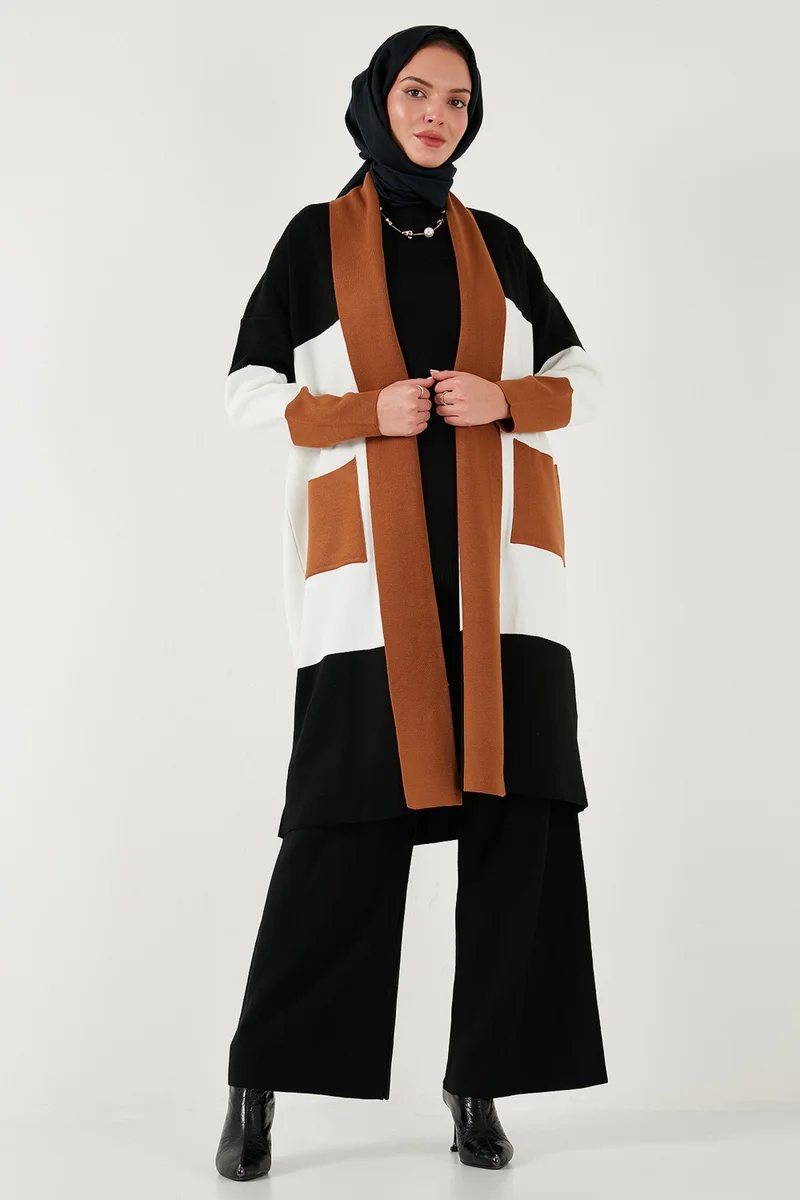 Lela Modest Regular Fit Color Block Long Hijab Knitwear Cardigan Women's CARDIGAN 4616172