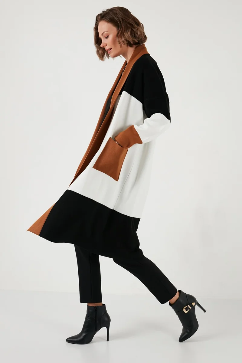 Lela Modest Regular Fit Color Block Long Hijab Knitwear Cardigan Women's CARDIGAN 4616172