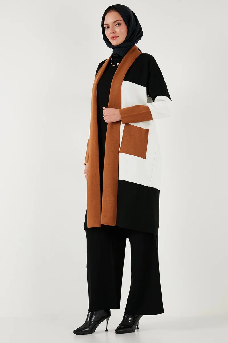 Lela Modest Regular Fit Color Block Long Hijab Knitwear Cardigan Women's CARDIGAN 4616172