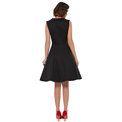 KILLREAL Women's Vintage Floral Print Sleeveless Casual Rockabilly Cocktail Dress Black/White Small - Image 5