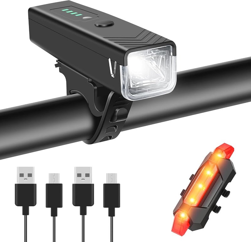 WGGE USB Rechargeable Bike Light Set, 400 Lumens, Front and Rear - Image 1
