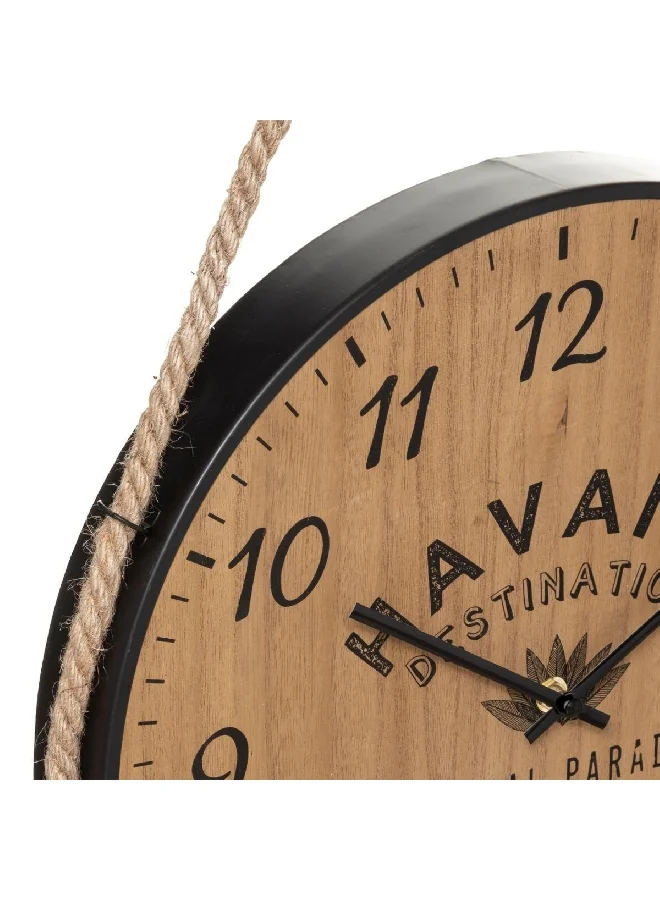 atmosphera Cuba Stunning Pulley Design Round Analog Wall Clock Brown and Black 40 cm 179404