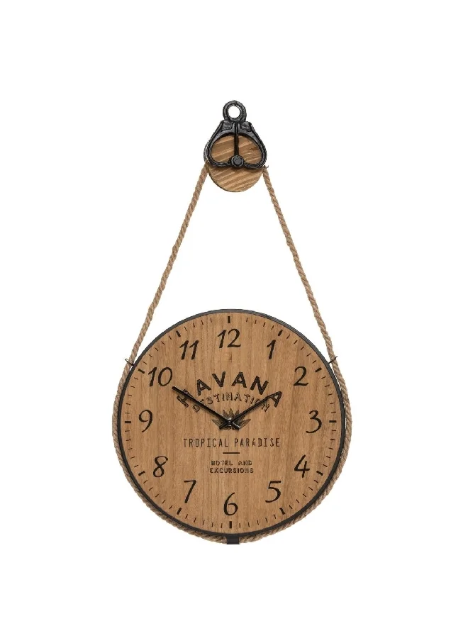 atmosphera Cuba Stunning Pulley Design Round Analog Wall Clock Brown and Black 40 cm 179404