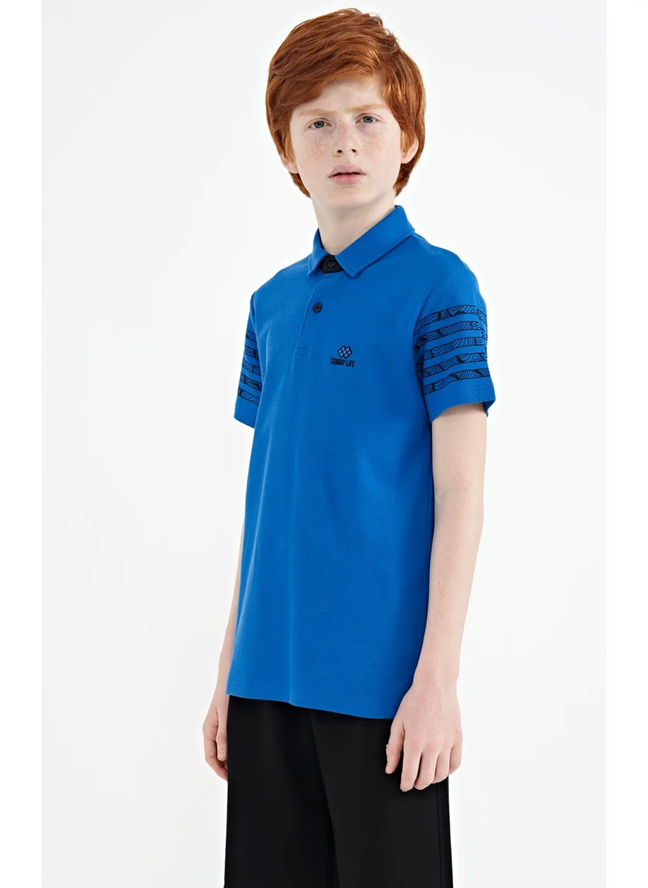 تومي لايف Saxe Sleeve Print Detailed Standard Pattern Polo Collar Boy T-Shirt - 11093