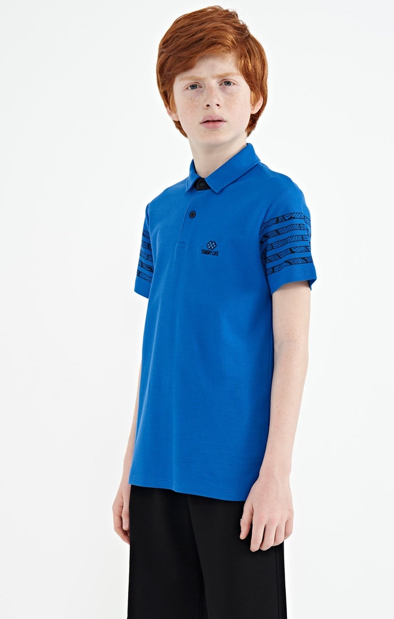Tommy Life Saxe Sleeve Print Detailed Standard Pattern Polo Collar Boy T-Shirt - 11093  - Image 1