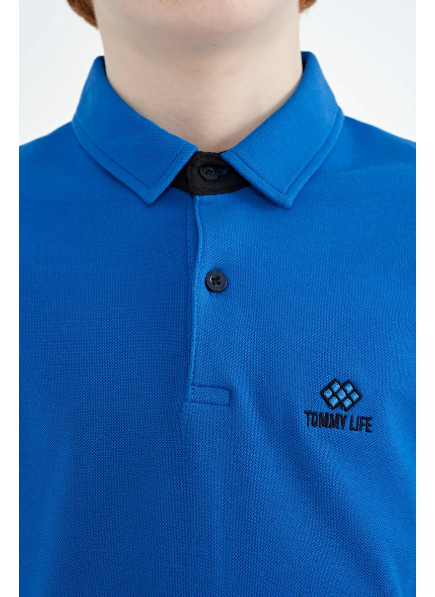 تومي لايف Saxe Sleeve Print Detailed Standard Pattern Polo Collar Boy T-Shirt - 11093