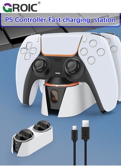 GROIC PS5 Charging Station, Controller Charger Station with 2 Pack Fast Cords Replacement for Controller, Remote Control Charger, Playstation 5 Storage  - Image 3