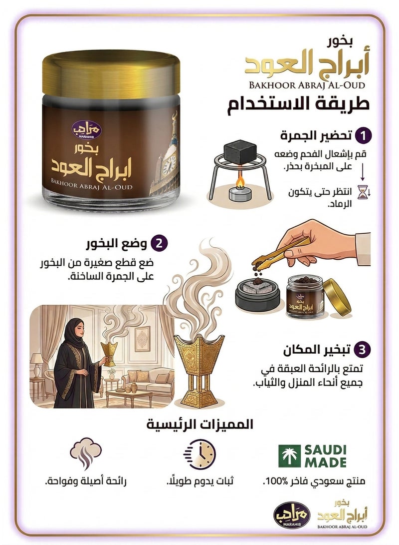 مرَاحِب بخور أبراج العود فاخر رائحة عود فواحة وثبات عالي للمجالس الراقية مراحب 30 جم - Image 2