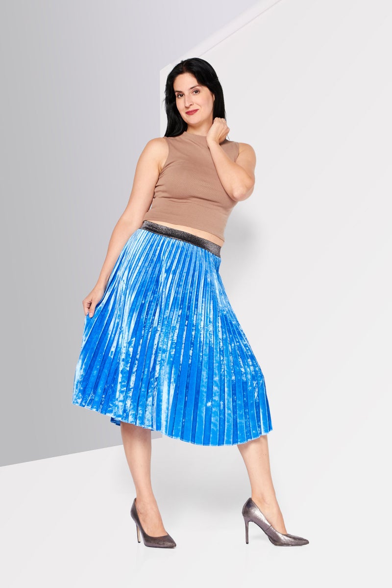 PINKO تنورة ميدي بسيطة للنساء، زرقاء - Image 4
