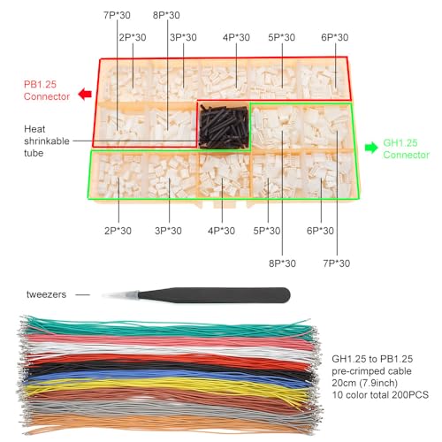 elechawk GH1.25 to PB1.25 Pre-Crimped Cables and Connectors Kit Compatible with JST GH 1.25mm and Molex PicoBlade 1.25mm for Pixhawk Cube 6C 6X Pixhawk4 - Image 3