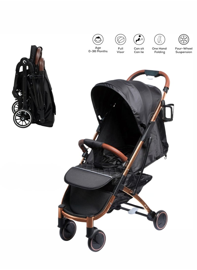 Moms Magic Compact Baby Stroller for Travel | 360° Rotatable Wheels, Five-Point Harness | Copper Color Aluminum Frame | Adjustable Canopy & Easy Carry with Pull Handle | Free Cup Holder  - Image 2