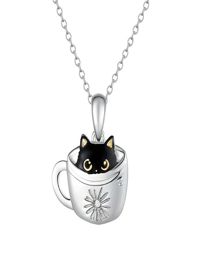 DkakoJew Lovely Black Cat Necklace for Girls,Girls Cup Cat Pendant Necklaces,For Girl Jewelry Gift For Girls Daughter Granddaughter Niece Christmas Gift Girl Birthday Gift - Image 1