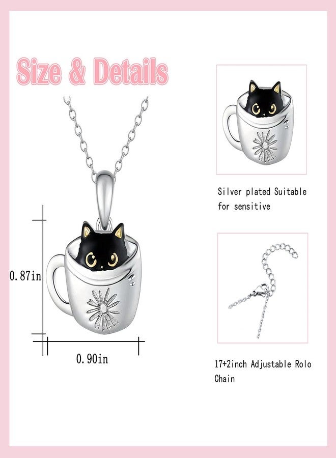 DkakoJew Lovely Black Cat Necklace for Girls,Girls Cup Cat Pendant Necklaces,For Girl Jewelry Gift For Girls Daughter Granddaughter Niece Christmas Gift Girl Birthday Gift - Image 3