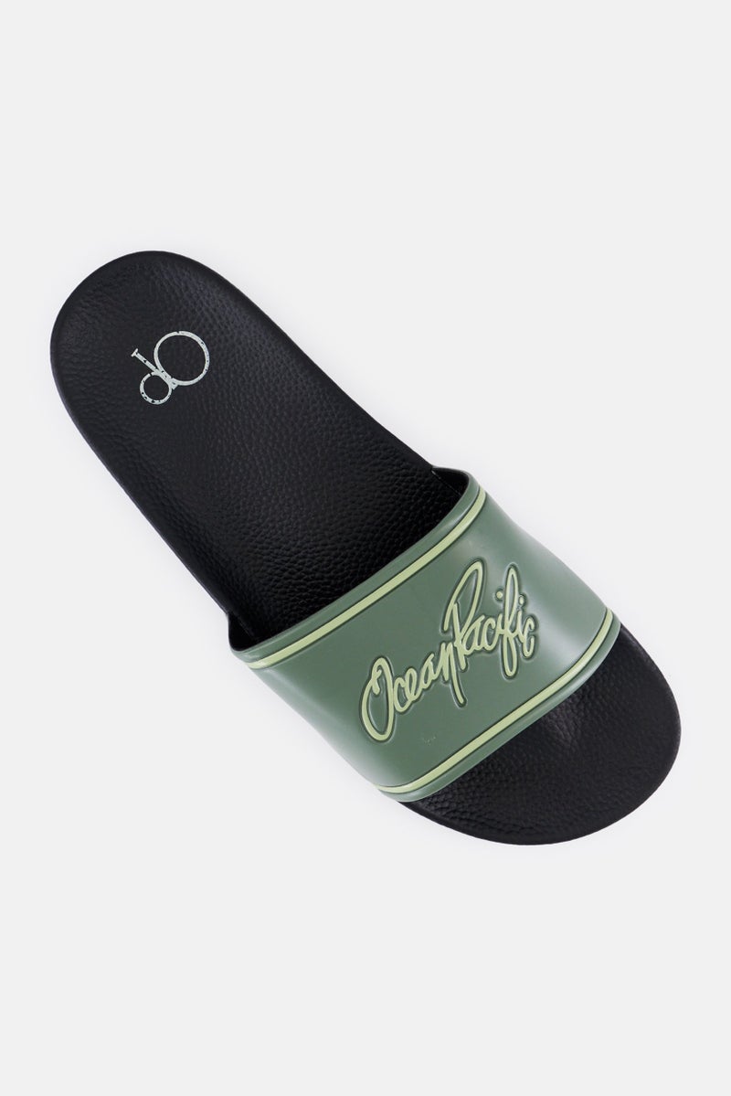 Ocean Pacific Men Brand Logo Slip On Slides, Olive  - Image 4