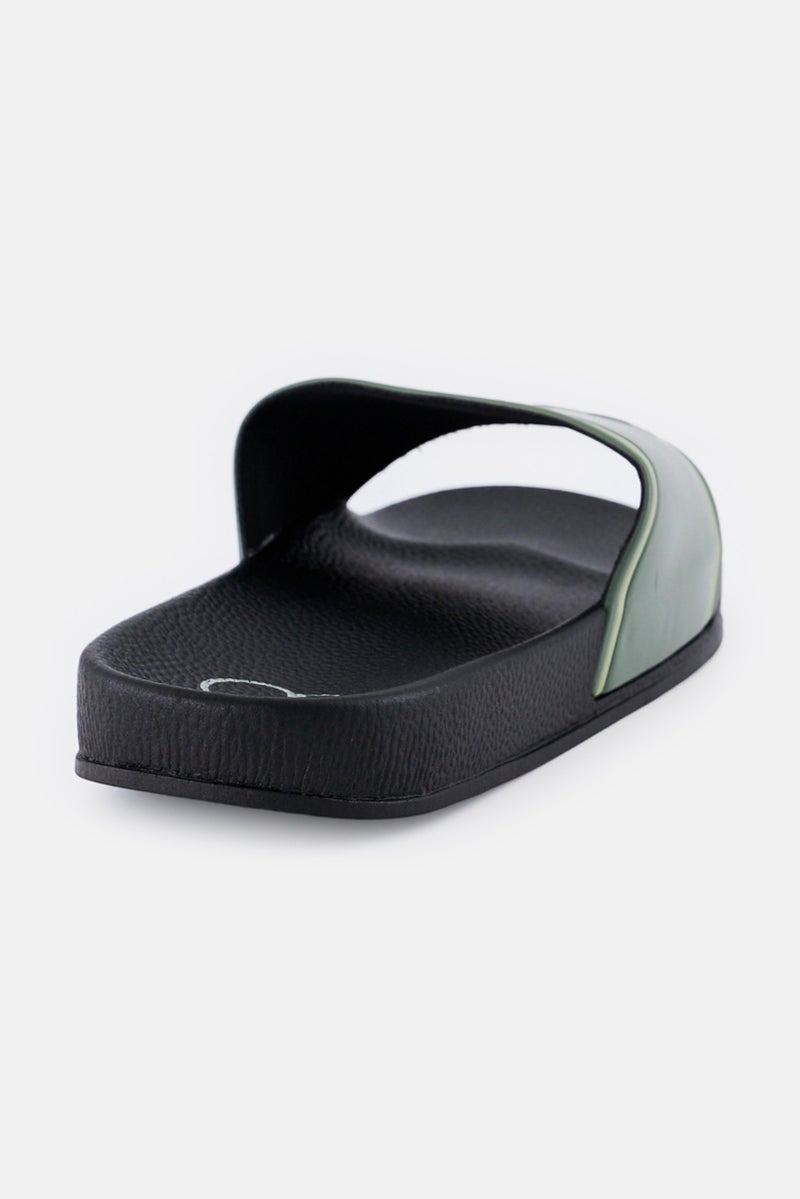Ocean Pacific Men Brand Logo Slip On Slides, Olive  - Image 3