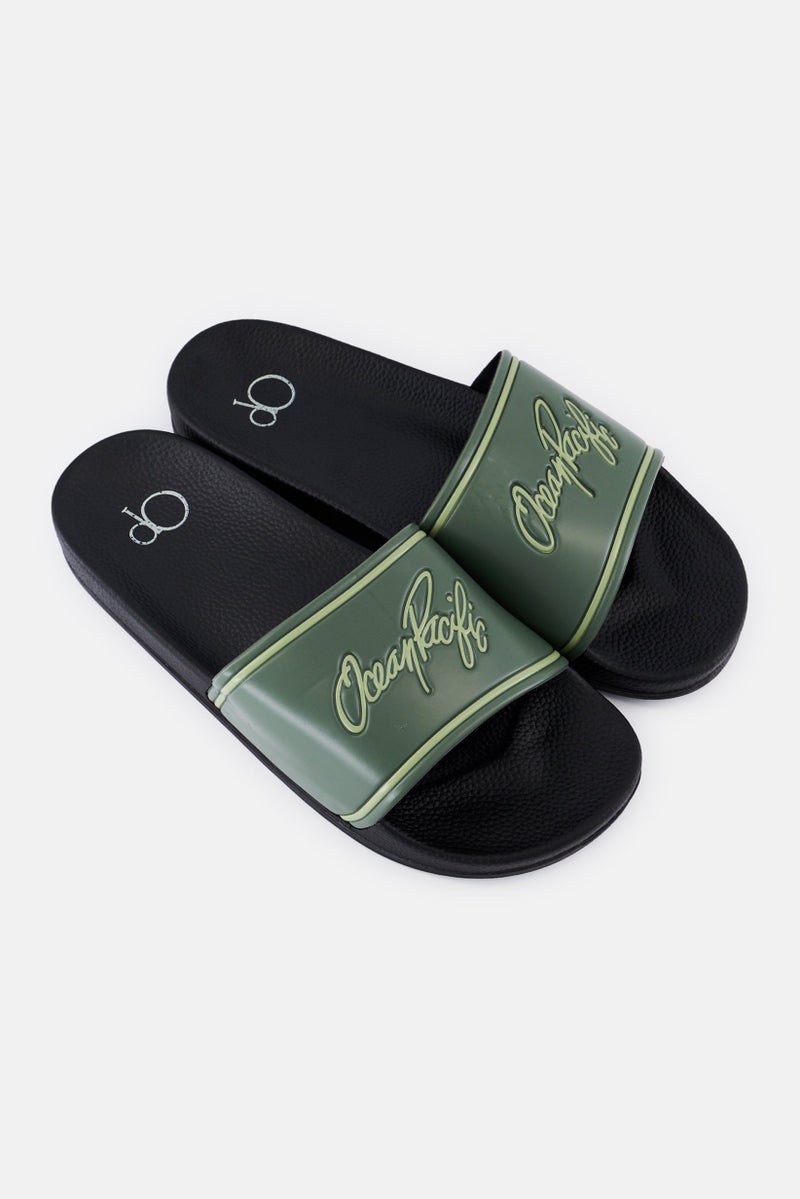 Ocean Pacific Men Brand Logo Slip On Slides, Olive  - Image 2