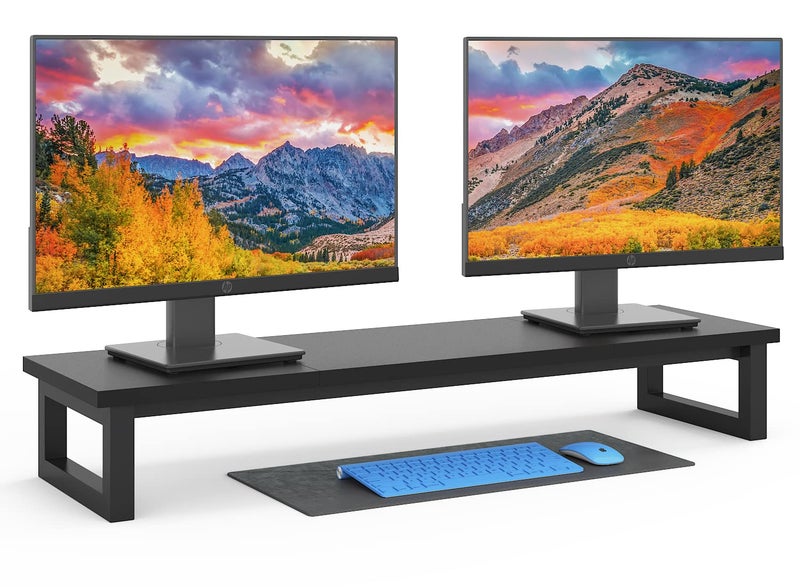 YAOHUOO Dual Monitor Stand Riser, 39Inch Large Monitor Stands for 2 Monitors, Computer Monitor Stand, Wooden Desktop Oraganizer Shelf for Office Desk Computer,Laptop,TV - Image 1