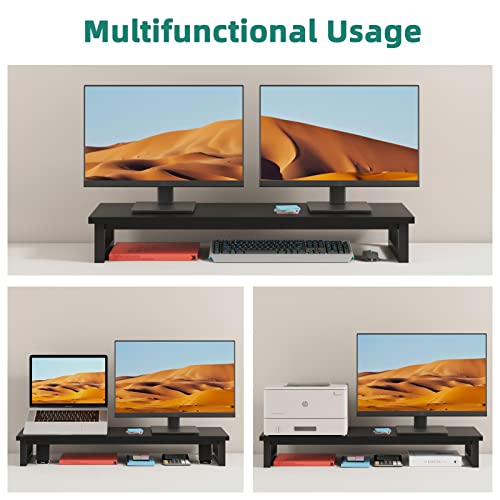 YAOHUOO Dual Monitor Stand Riser, 39Inch Large Monitor Stands for 2 Monitors, Computer Monitor Stand, Wooden Desktop Oraganizer Shelf for Office Desk Computer,Laptop,TV - Image 4