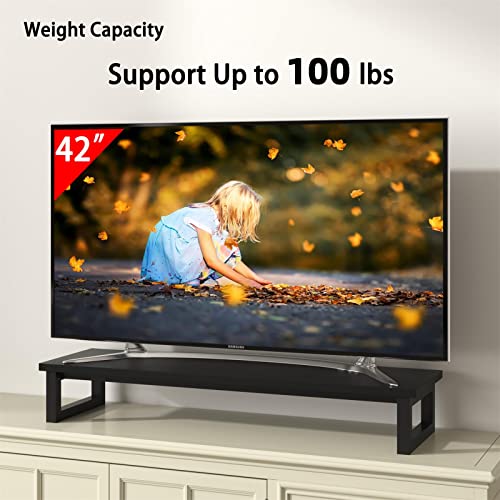 YAOHUOO Dual Monitor Stand Riser, 39Inch Large Monitor Stands for 2 Monitors, Computer Monitor Stand, Wooden Desktop Oraganizer Shelf for Office Desk Computer,Laptop,TV - Image 5