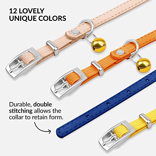 CollarDirect Leather Cat Collar, Kitten Collar with Removable Bell Black Blue Red Orange Lime Green (Neck Fit 8"-11", Navy Blue) - Image 5