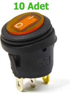 Round Bellows Illuminated Switch 10 Pieces Orange, On-Off 3 Pin - Button Push Button Switch