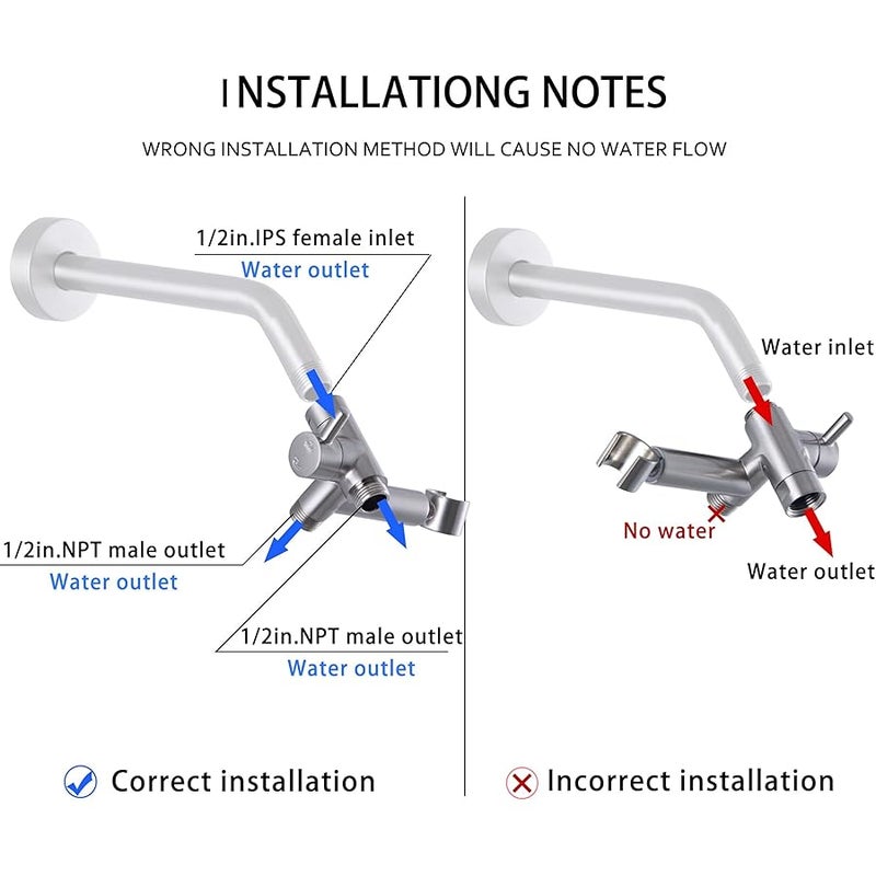 Solid Metal Shower Arm Diverter with Handshower Mount for Hand Held Showerhead 3-Way Bathroom Universal Shower System Replacement Part (Brushed Nickel) - Image 4