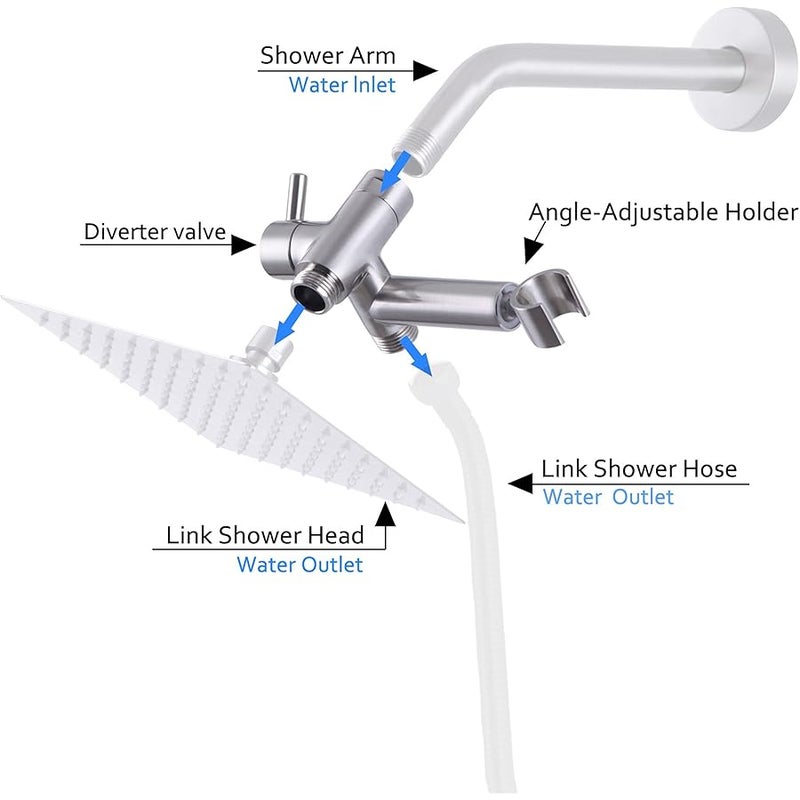 Solid Metal Shower Arm Diverter with Handshower Mount for Hand Held Showerhead 3-Way Bathroom Universal Shower System Replacement Part (Brushed Nickel) - Image 3
