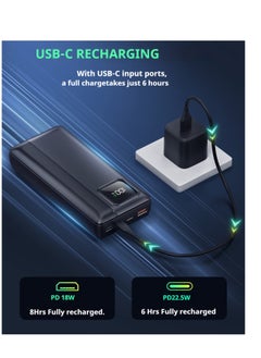 skjvxt Power Bank 20000mAh with with 2-Port Portable Charger, 22.5W Fast Charging, Built-in Cable, LED Display, Compatible for iPhone, Samsung Galaxy, etc.  - Image 4