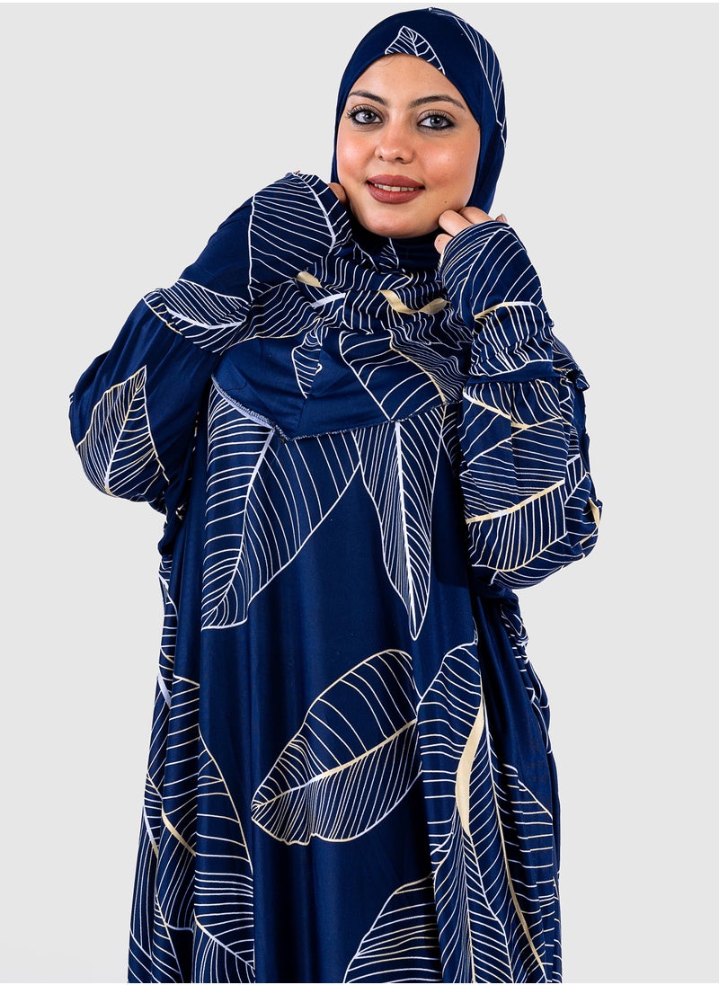 أرت لوك عباية نسائية تصميم اوراق شجر - فضفاضة واسعة - مع حجاب  - Image 1