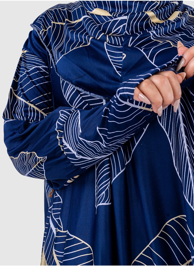 أرت لوك عباية نسائية تصميم اوراق شجر - فضفاضة واسعة - مع حجاب  - Image 2