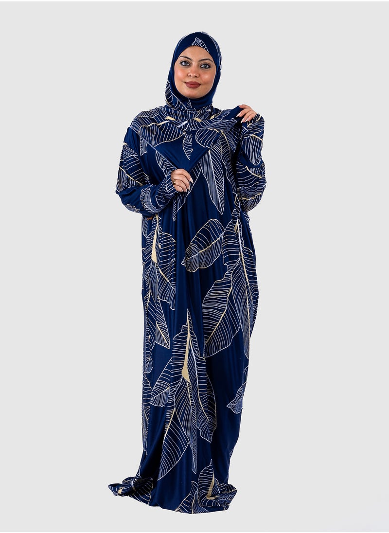 أرت لوك عباية نسائية تصميم اوراق شجر - فضفاضة واسعة - مع حجاب  - Image 3