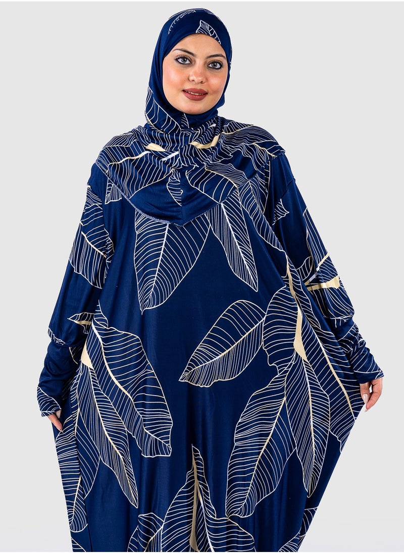 أرت لوك عباية نسائية تصميم اوراق شجر - فضفاضة واسعة - مع حجاب  - Image 4