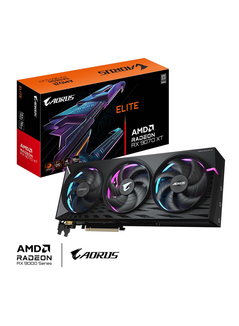 GIGABYTE AORUS Radeon RX 9070 XT ELITE 16G Graphics Card – 3100MHz Boost, 16GB GDDR6 256-Bit, 20Gbps Memory, PCIe 5.0, 4096 Stream Processors, DP 2.1a ×2, HDMI 2.1b ×2, Triple-Fan WINDFORCE Cooling, RGB Halo, Dual BIOS, DirectX 12, OpenGL 4.6, ATX Form | GV-R9070XTAORUS E-16GD - Image 2