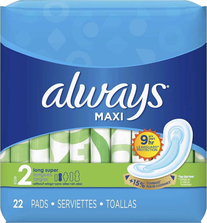 Always Maxi Unscented Pads without Wings, Long/Super, 22 Count - Image 1