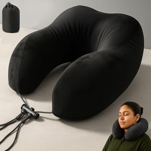 SLOVIC Neck Pillow for Travelling | Premium Memory Foam Pillow for Flight, Car, Bus, Train | 360° Neck Support with Soft Fabric | Travel Accessories | Includes Carrying Bag - Image 1